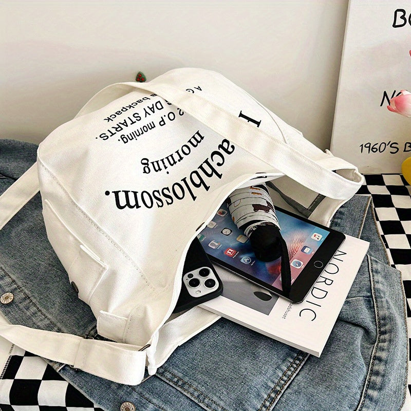 Yoshlar uchun kanvas xabar sumkasi, harf bosma, sozlanadigan kamar, kundalik, minimalistik, crossbody sumka