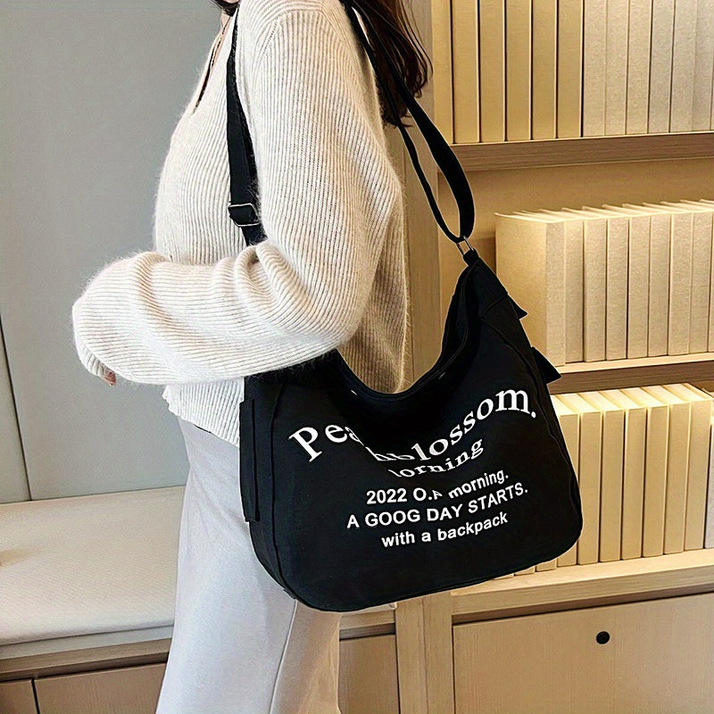 Yoshlar uchun kanvas xabar sumkasi, harf bosma, sozlanadigan kamar, kundalik, minimalistik, crossbody sumka