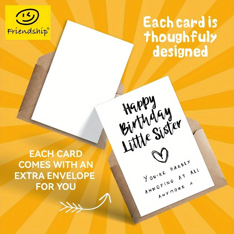 Adorable Sister Birthday Card for Women, Thank You Note, Gift from Loved One