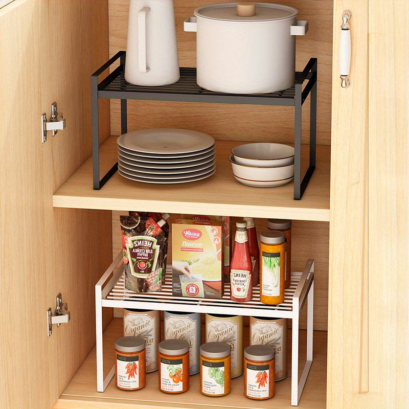 Estante de almacenamiento de cocina de metal con 2 niveles, organizador de armario ahorrador de espacio para productos secos