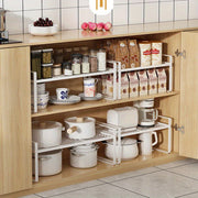 Estante de almacenamiento de cocina de metal con 2 niveles, organizador de armario ahorrador de espacio para productos secos