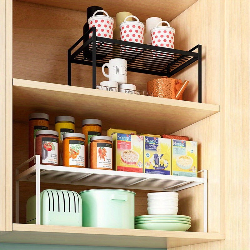 Estante de almacenamiento de cocina de metal con 2 niveles, organizador de armario ahorrador de espacio para productos secos