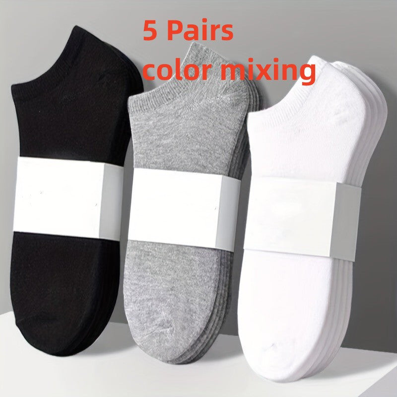 Calcetines masculinos transpirables para tobillo, 5 pares, casual, deportivos, al aire libre, negro, gris, blanco