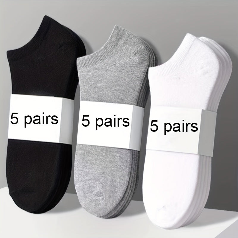 Men's Breathable Ankle Socks 5 Pairs Casual Sports Outdoor Black Gray White