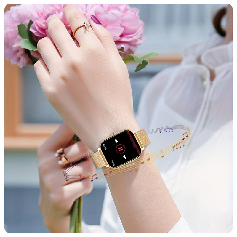 Smart Watch with Touch Screen Call Function Fitness Tracker Zinc Alloy Case Silicone Band