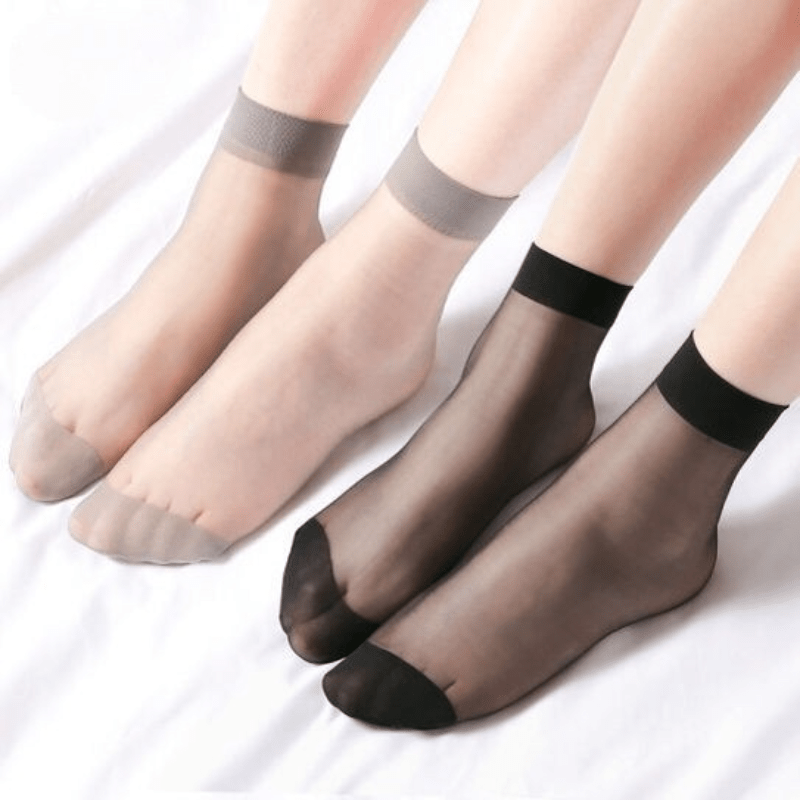 Women's Summer Ankle Stockings Set of 10 Breathable Nylon Blend Black Grey Beige