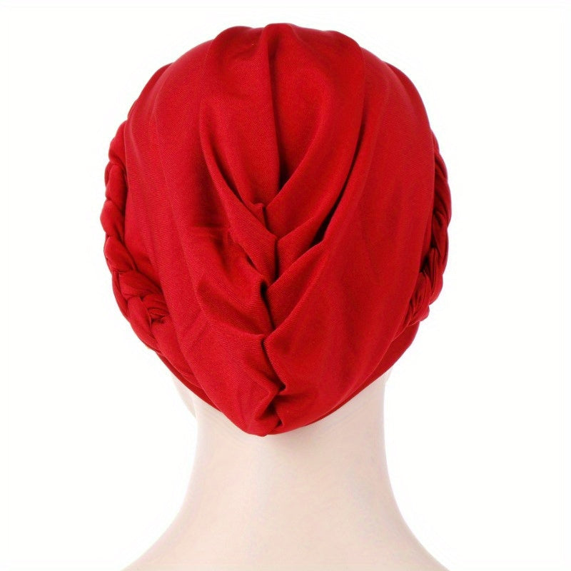 Polyester Muslim Style Headscarf with Braided Hat and Gold Bead Detailing