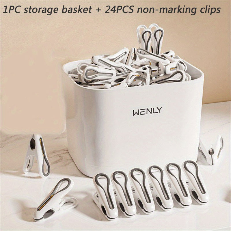 Clothespins Set with Storage Basket and Clips for Laundry and Organization 24 or 36 Pieces