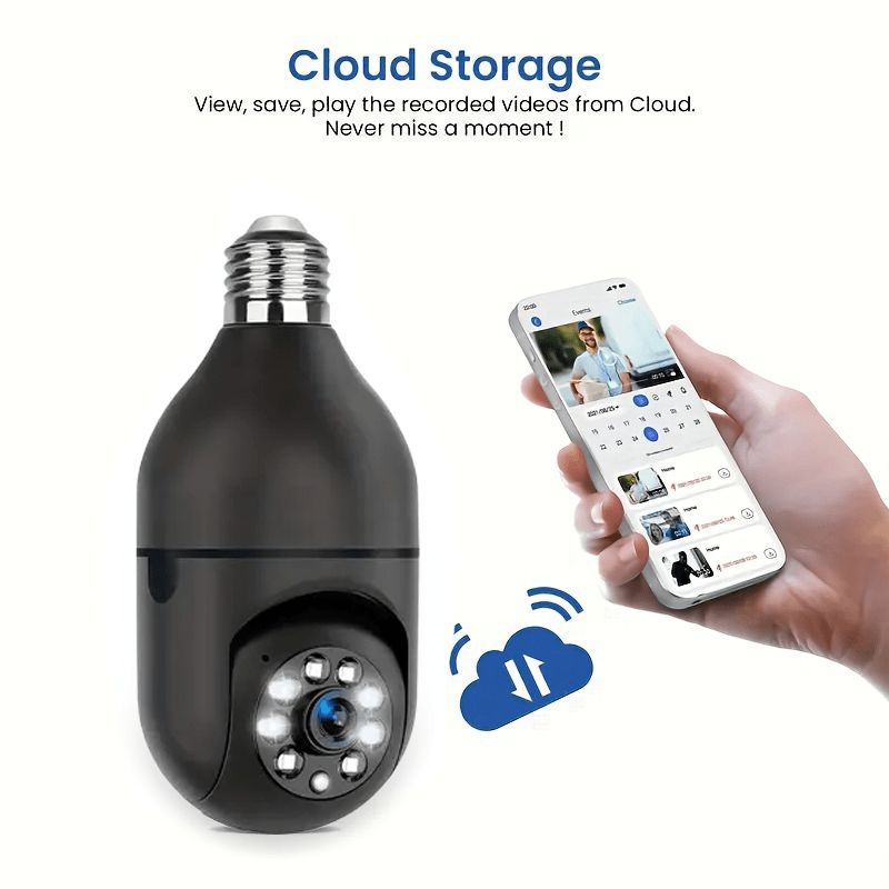 Smart Light Bulb Security Camera E27 WiFi 360° Pan/Tilt Motion Detection Two-Way Audio Indoor Outdoor