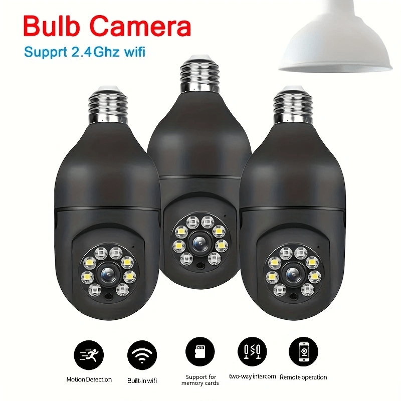 Smart Light Bulb Security Camera E27 WiFi 360° Pan/Tilt Motion Detection Two-Way Audio Indoor Outdoor