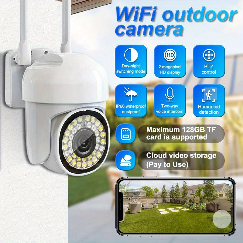 Outdoor WiFi Security Camera 1080p HD Auto Tracking Night Vision Waterproof Two-Way PTZ