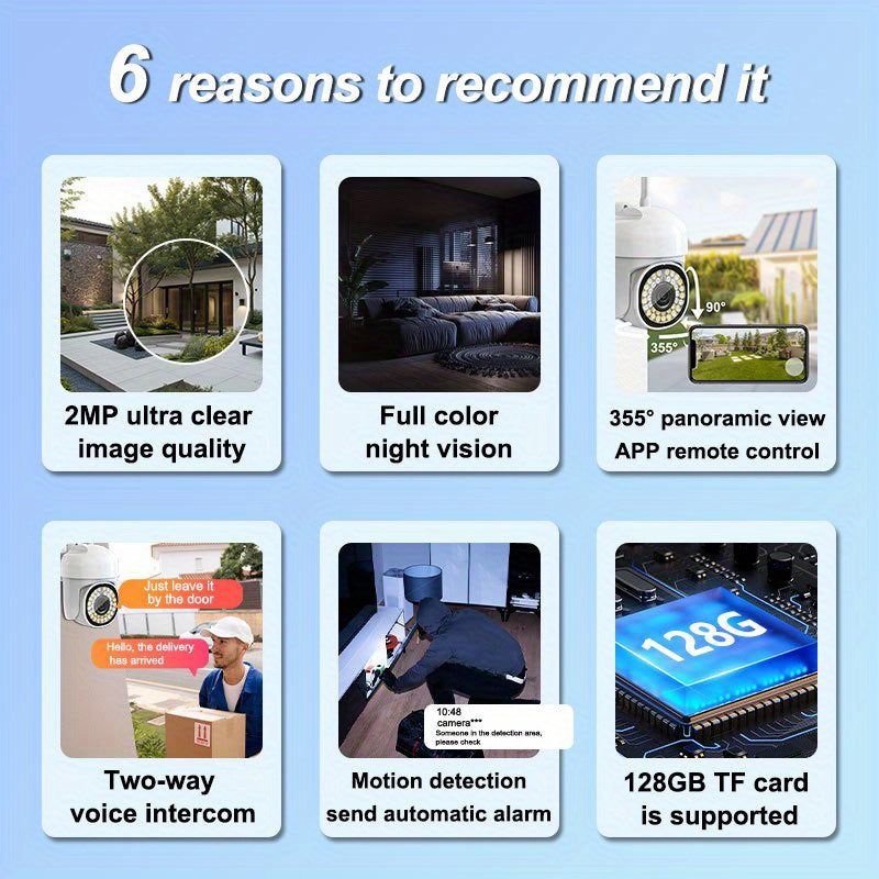 Outdoor WiFi Security Camera 1080p HD Auto Tracking Night Vision Waterproof Two-Way PTZ