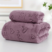 Coral Velvet Bath Towels Set 2 Pieces Obong Pattern Soft Absorbent for Face and Body