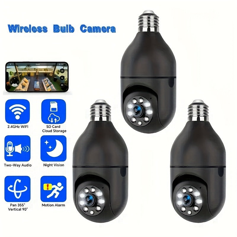 Smart Light Bulb Security Camera E27 WiFi 360° Pan/Tilt Motion Detection Two-Way Audio Indoor Outdoor
