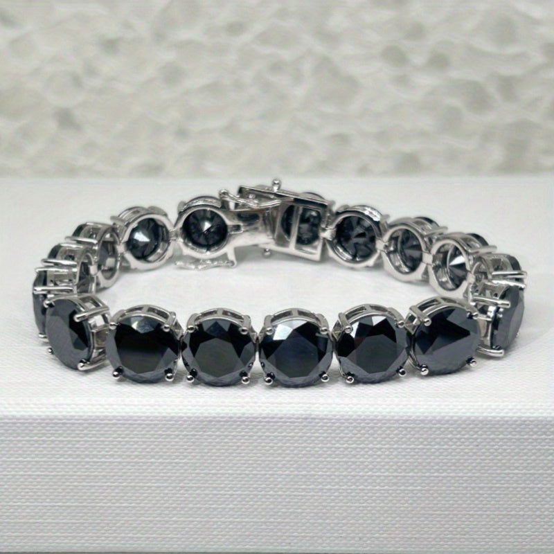 Men's Black Moissanite Bracelet 5 Carat Sterling Silver Anniversary Gift