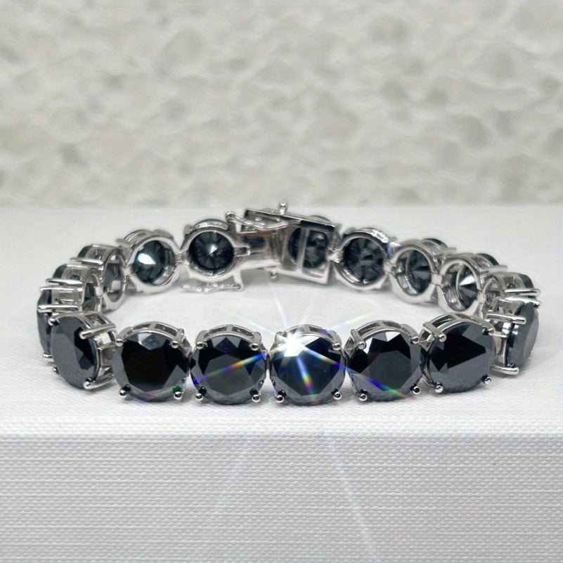 Men's Black Moissanite Bracelet 5 Carat Sterling Silver Anniversary Gift