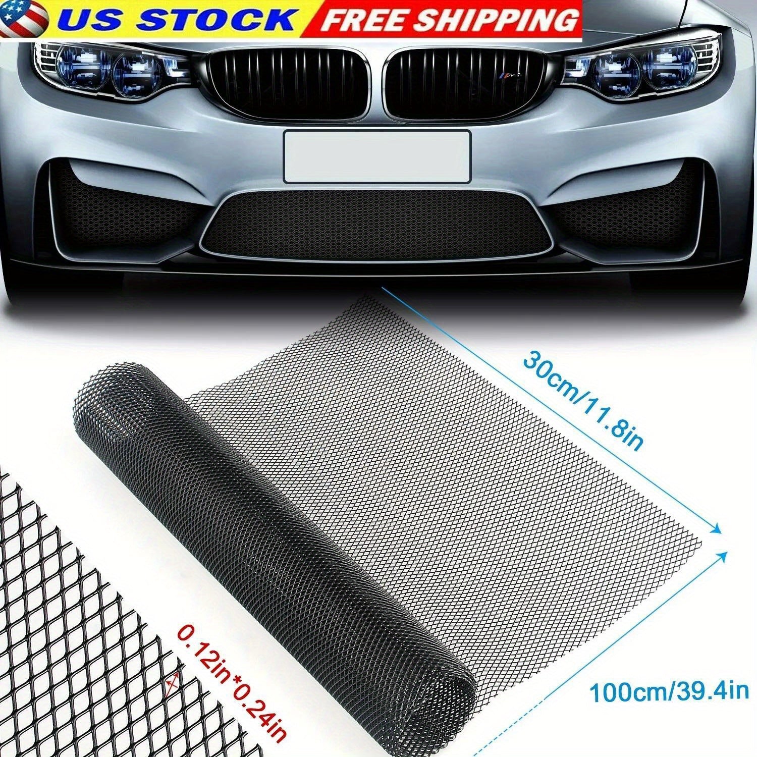 Malla de rejilla de aluminio universal para coche 40x13 pulgadas inserto de parachoques negro