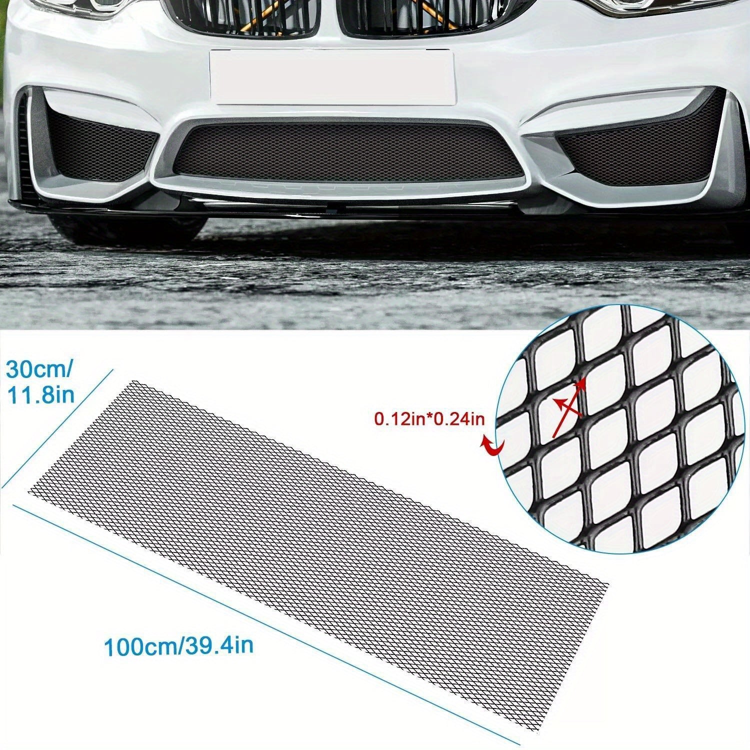 Malla de rejilla de aluminio universal para coche 40x13 pulgadas inserto de parachoques negro