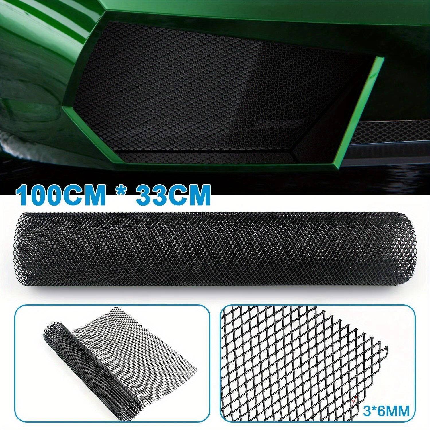 Malla de rejilla de aluminio universal para coche 40x13 pulgadas inserto de parachoques negro