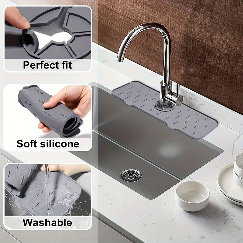 Bandeja de goteo de silicona con protector contra salpicaduras para encimeras de cocina y baño, diseño inclinado