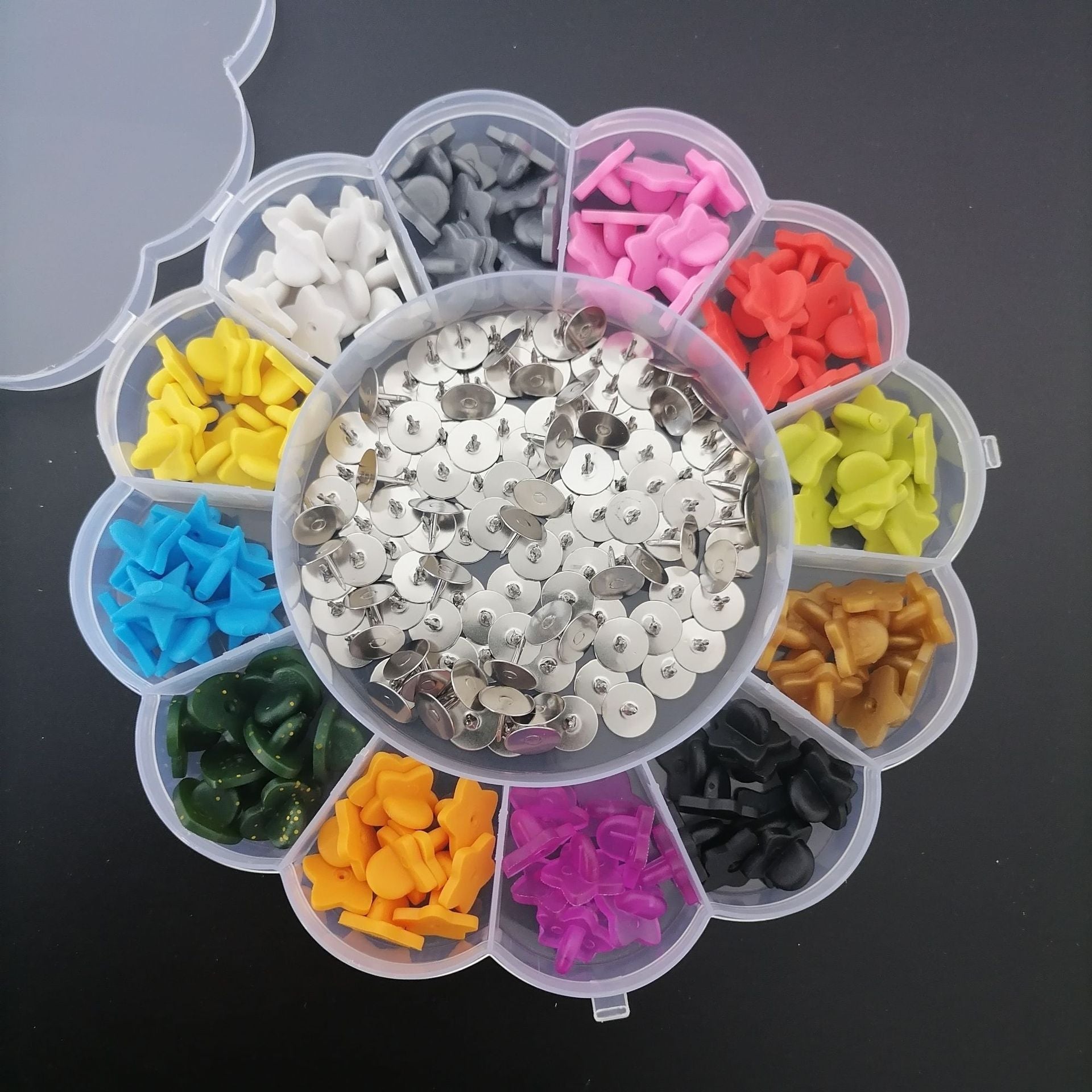 DIY Jewelry Making Kit with 120 Colorful Rubber Butterfly Caps and Pins