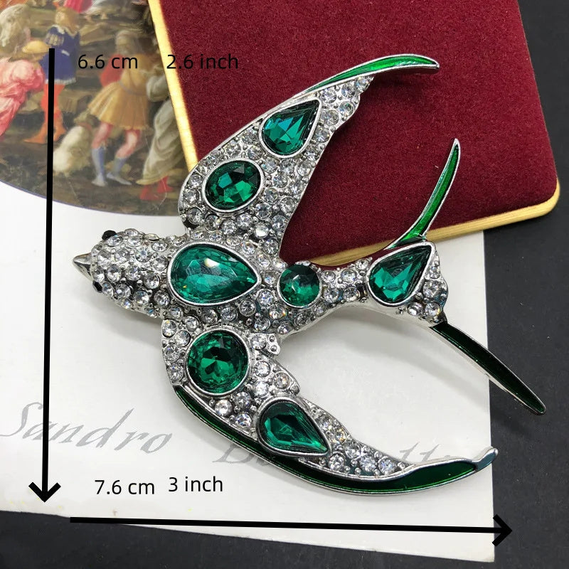 Vintage Crystal Swallow Brooch for Women and Men Baroque Style Jewelry