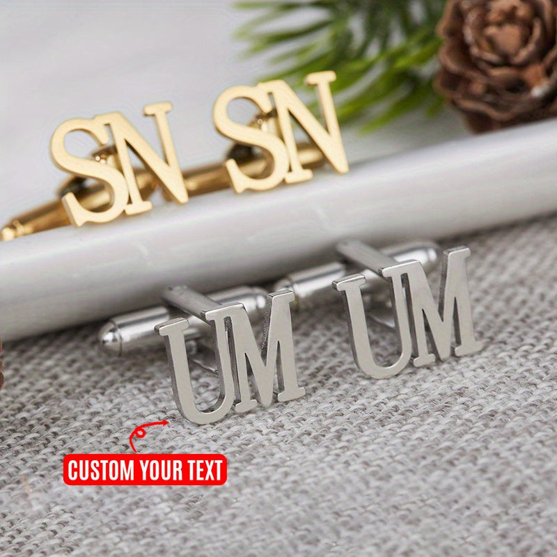 Set of 2 Personalized Initials Cufflinks for Men Monogram Letter Groomsman Gift