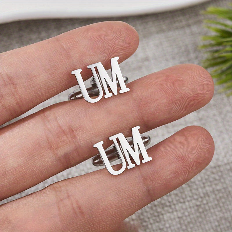 Set of 2 Personalized Initials Cufflinks for Men Monogram Letter Groomsman Gift