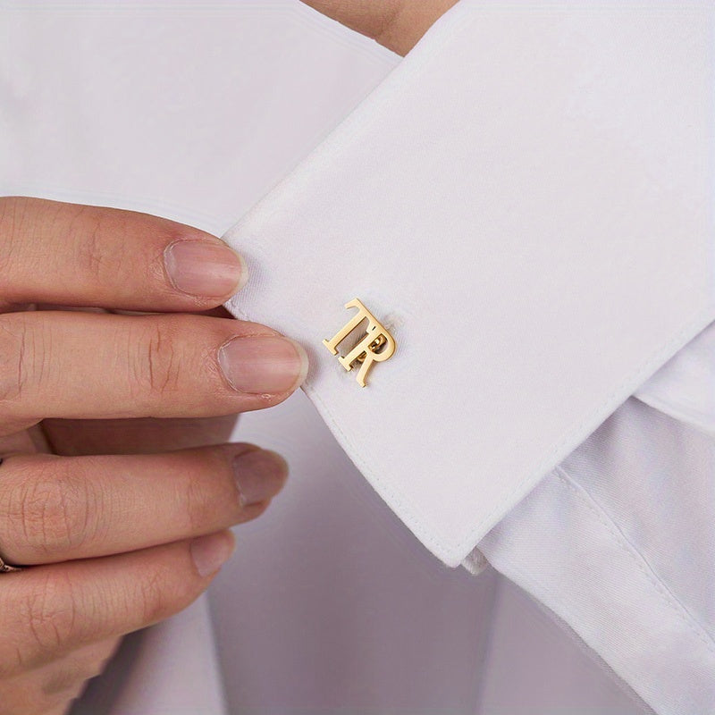 Set of 2 Personalized Initials Cufflinks for Men Monogram Letter Groomsman Gift