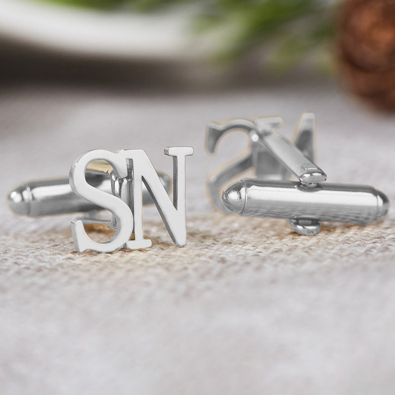 Set of 2 Personalized Initials Cufflinks for Men Monogram Letter Groomsman Gift