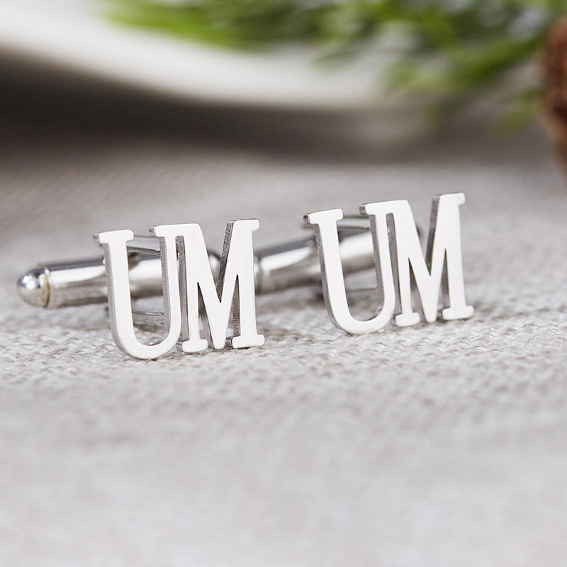 Set of 2 Personalized Initials Cufflinks for Men Monogram Letter Groomsman Gift