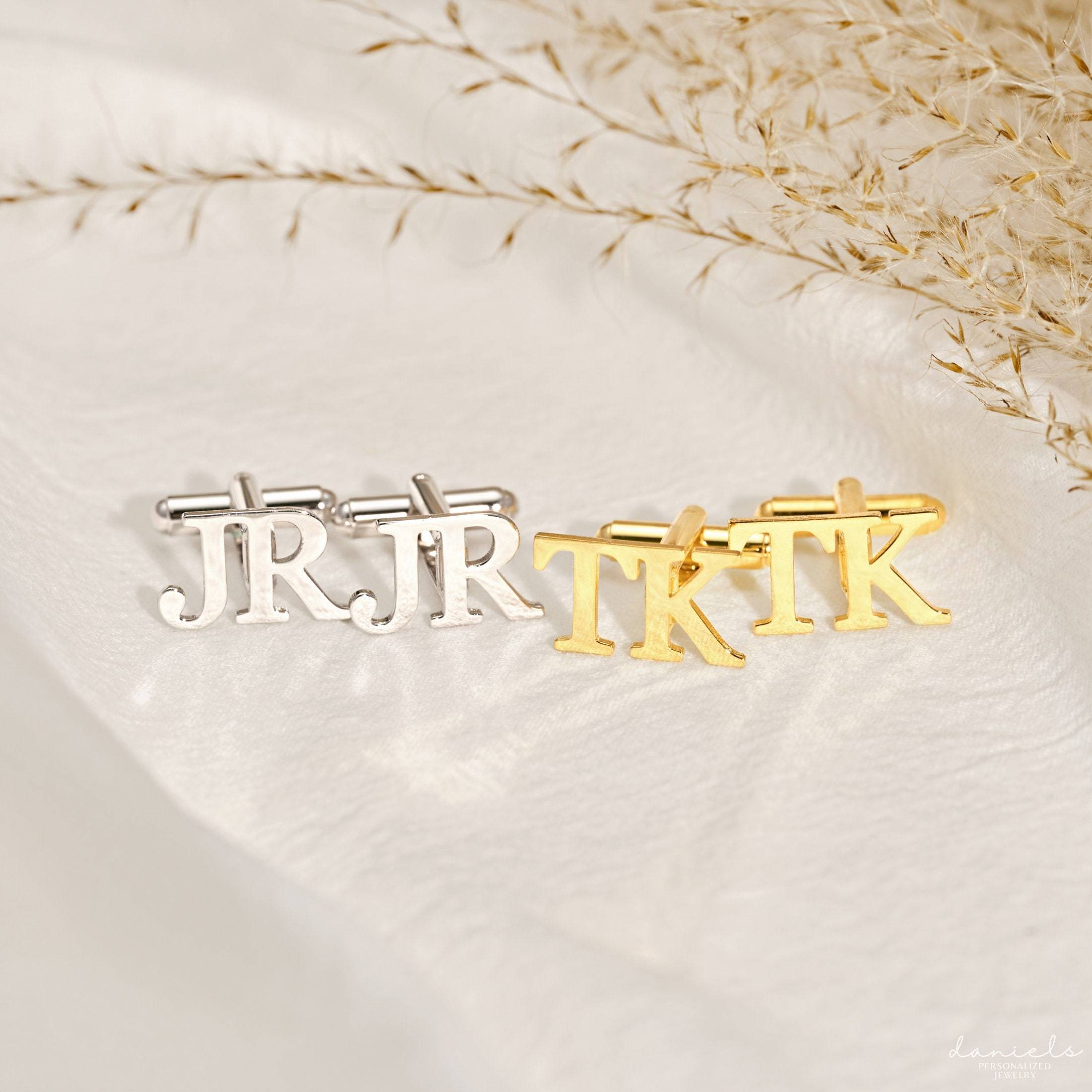 Set of 2 Personalized Initial Cufflinks Engraved Name Wedding Groomsmen Gift for Men