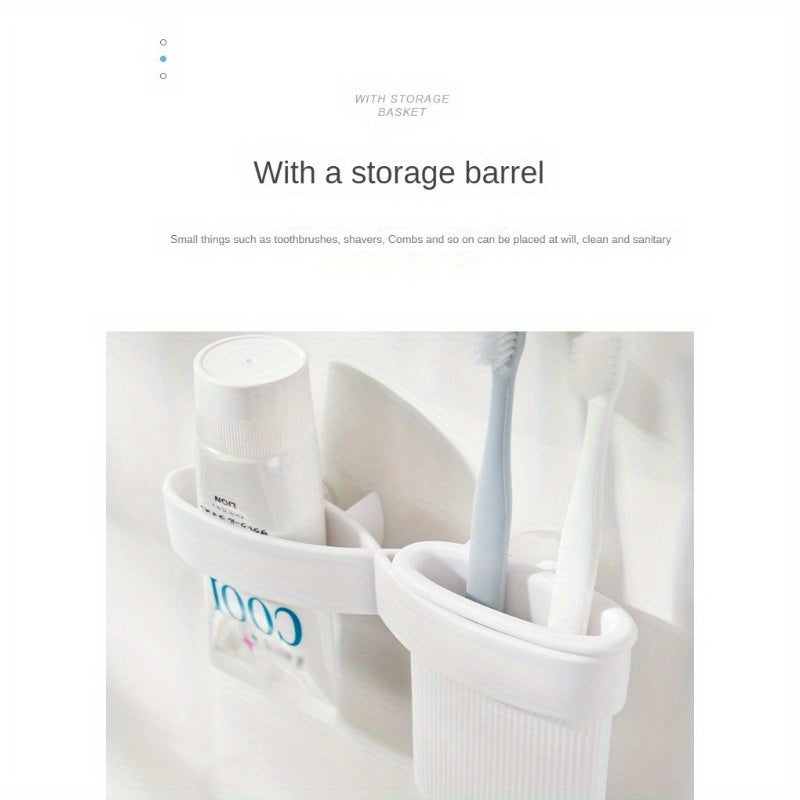 Waterproof Bathroom Organizer Wall Mount with Storage Cups for Toothbrush Toothpaste Shaving Cream