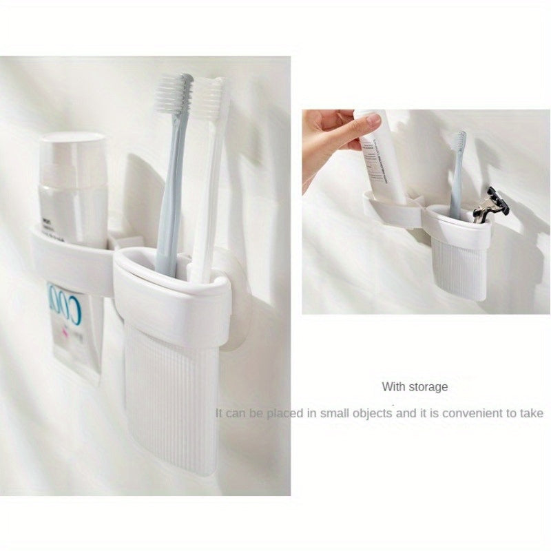Waterproof Bathroom Organizer Wall Mount with Storage Cups for Toothbrush Toothpaste Shaving Cream
