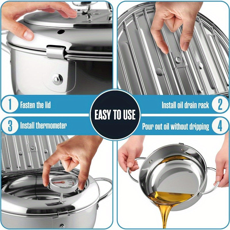 Нержавеющая сталь глубокая фритюрница с крышкой и термометром для приготовления на плите
