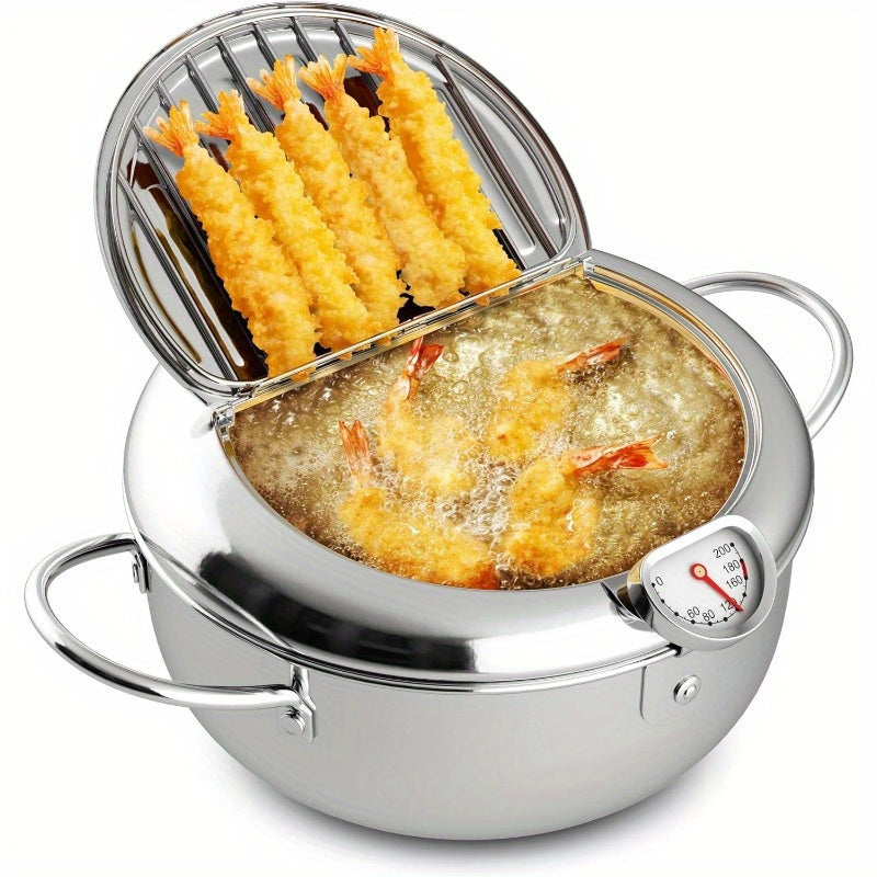 Нержавеющая сталь глубокая фритюрница с крышкой и термометром для приготовления на плите