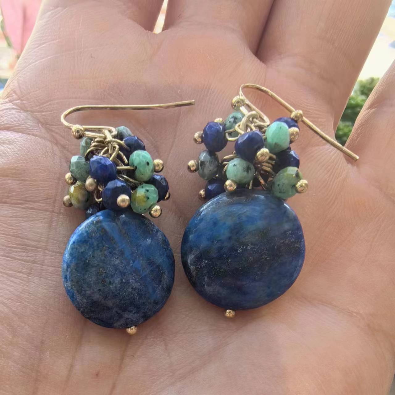 Antique-Inspired Gemstone Cluster Earrings Deep Blue Denim Emerald Green Lapis Turquoise
