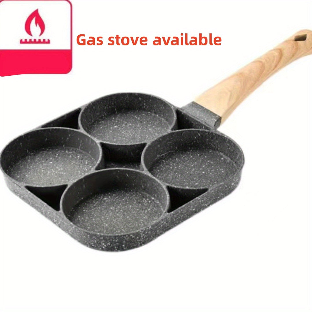 Egg Poacher Pan Non-Stick 4-Egg Capacity with Stay-Cool Wooden Handle Suitable for All Stovetops