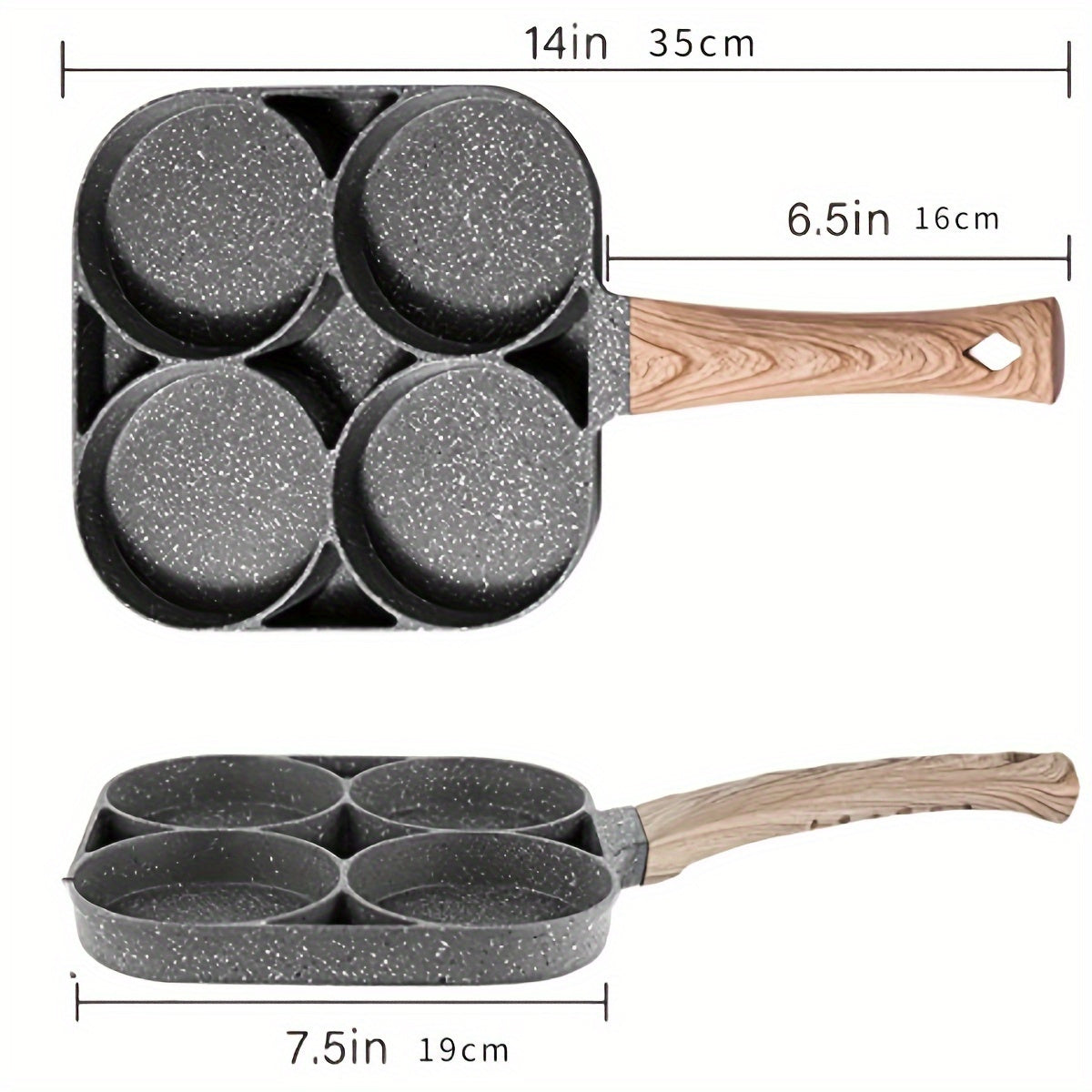 Egg Poacher Pan Non-Stick 4-Egg Capacity with Stay-Cool Wooden Handle Suitable for All Stovetops
