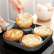 Egg Poacher Pan Non-Stick 4-Egg Capacity with Stay-Cool Wooden Handle Suitable for All Stovetops