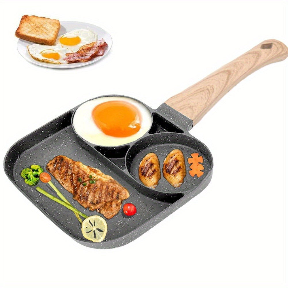 Egg Poacher Pan Non-Stick 4-Egg Capacity with Stay-Cool Wooden Handle Suitable for All Stovetops