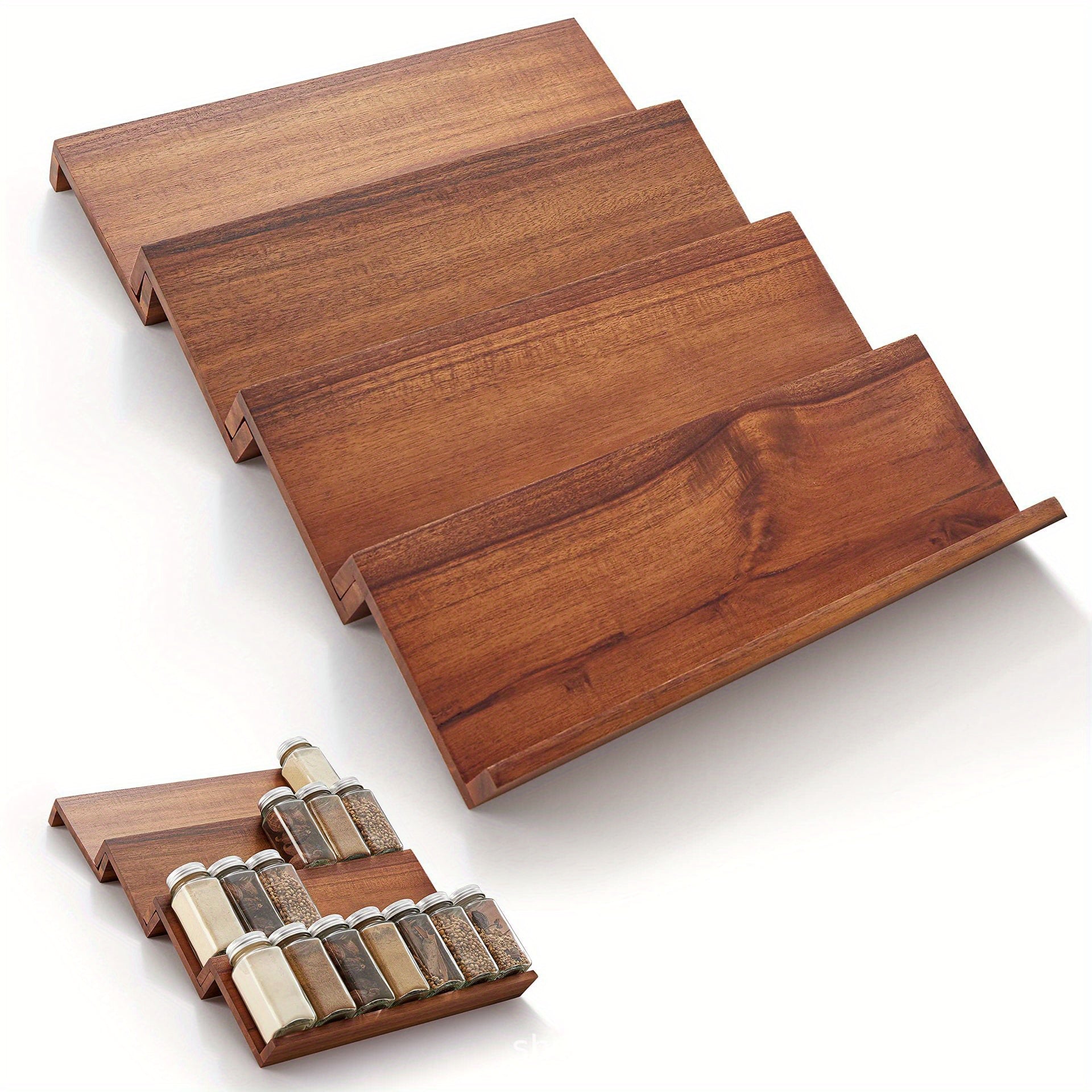 Bamboo Spice Rack Wall-Mounted 4-Tier Kitchen Organizer for Herbs and Seasonings