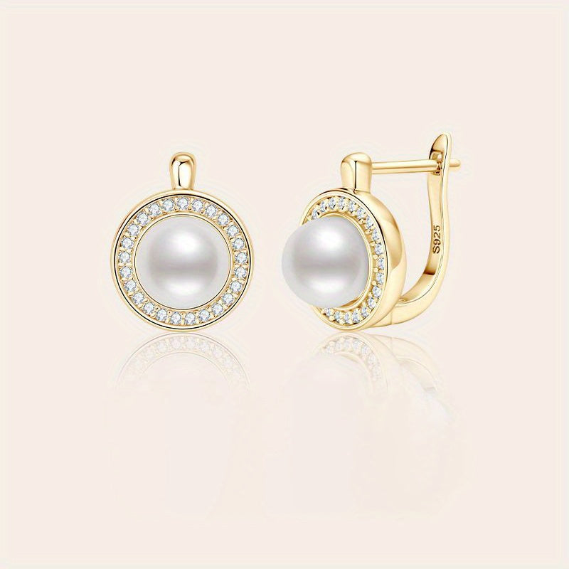 Vintage Pearl Stud Earrings in Elegant 925 Sterling Silver with Moissanite - Round, Luxurious Unisex Design for Special Occasions and Everyday Wear - Perfect for Engagement, Wedding, Anniversary, Romantic Gifts, Parties, and Travel - Comes in Gift Box