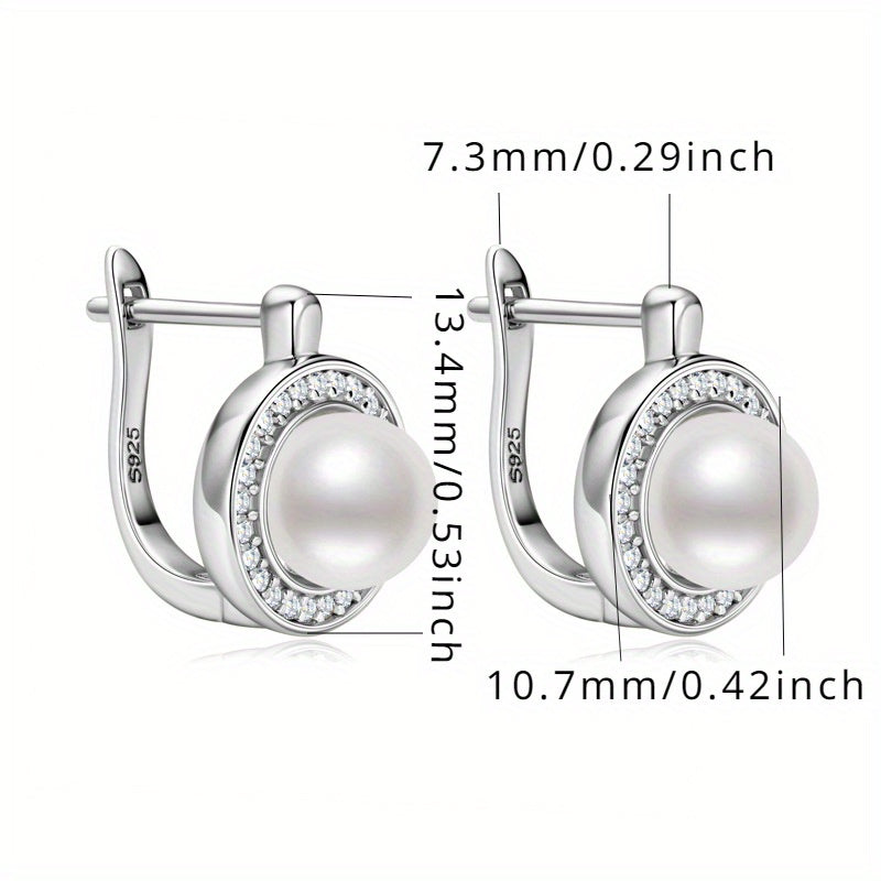 Sterling Silver Pearl Stud Earrings Moissanite Round Elegant Unisex Jewelry