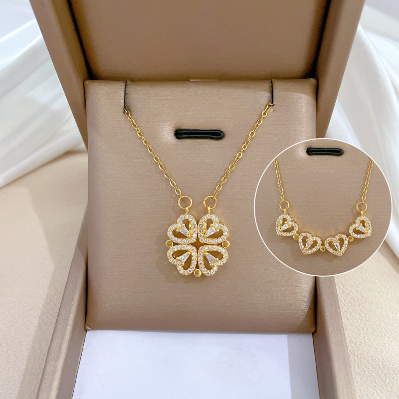 Women's Four-Leaf Clover Pendant Necklace in Three Colors Synthetic Zircon Jewelry