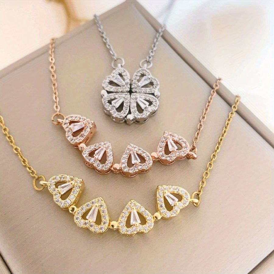 Women's Four-Leaf Clover Pendant Necklace in Three Colors Synthetic Zircon Jewelry