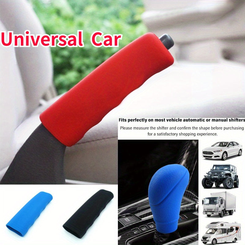 2pcs Silicone Gear Shift Knob Cover and Handbrake Grip Set Universal Non-Slip Auto Interior