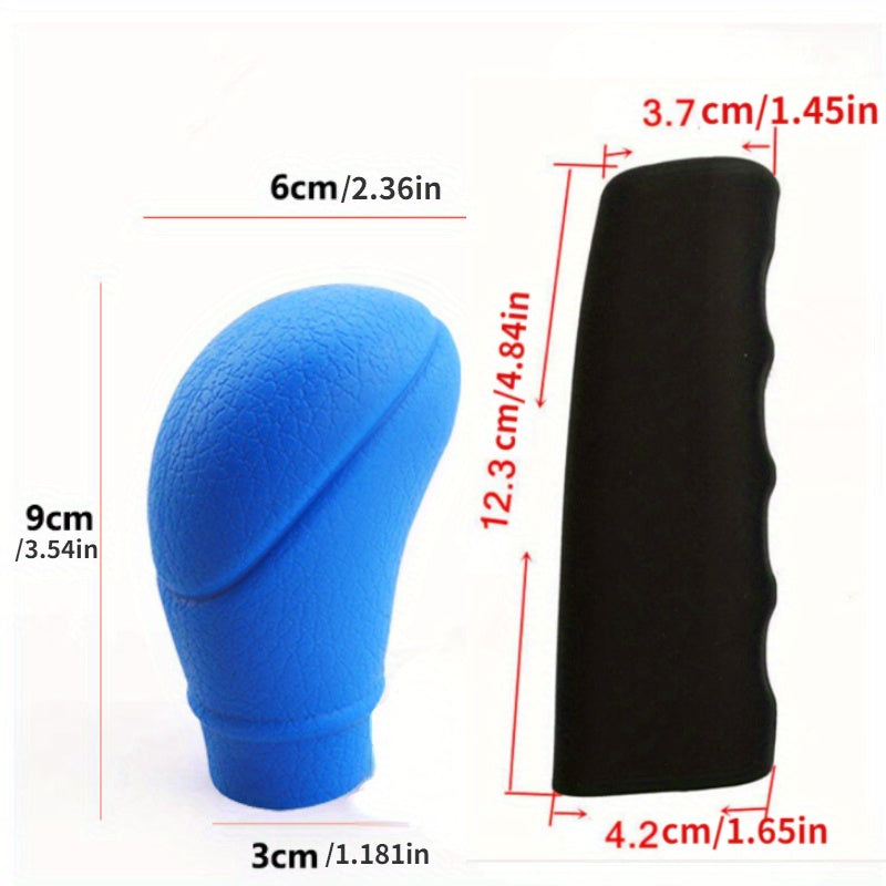 2pcs Silicone Gear Shift Knob Cover and Handbrake Grip Set Universal Non-Slip Auto Interior