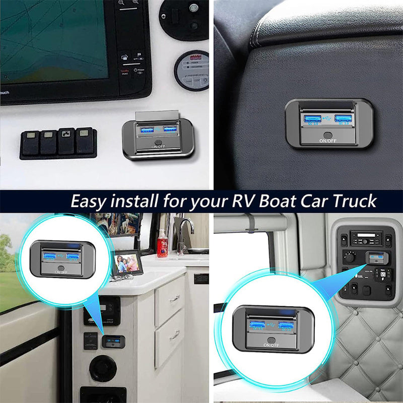 Enchufe de pared USB para barco, autocaravana y camión de 12V con carga rápida dual QC3.0