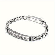 Pulsera de plata de ley S925 con patrón de paz de la fortuna de cuatro lados, cadena trenzada, joyería unisex